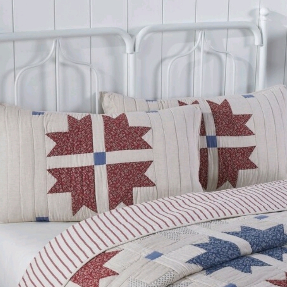 VHC Brands Alice & Olive Farmhouse Collection "Celebration" King Shams Quilted